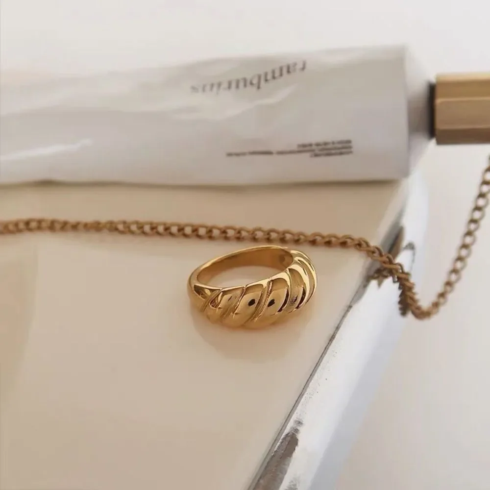 18K Gold Plated Croissant Statement Ring Chunky Band